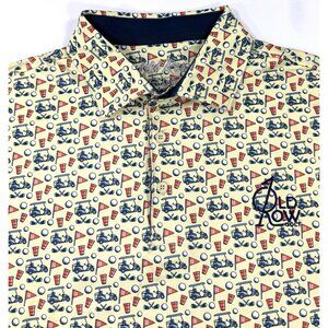 Old Row Golf Polo Mens Size XL Shirt Performance All Over Print Cart Clubs Beer